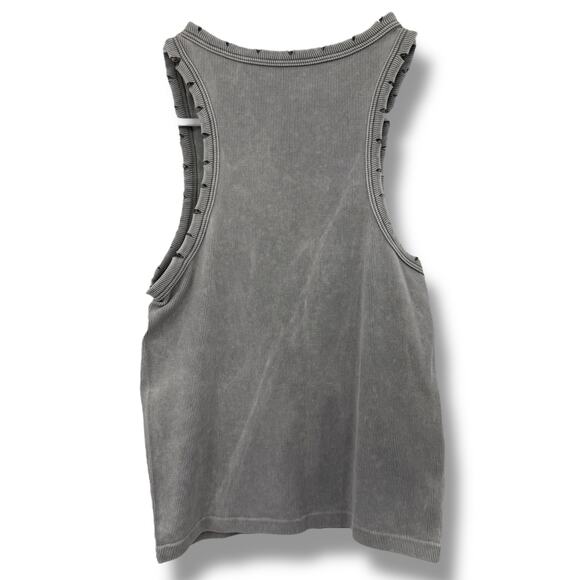 NEW Planet Heart Cropped Tank Top M Medium Gray Distressed Fitted Sleeveless - Picture 3 of 5